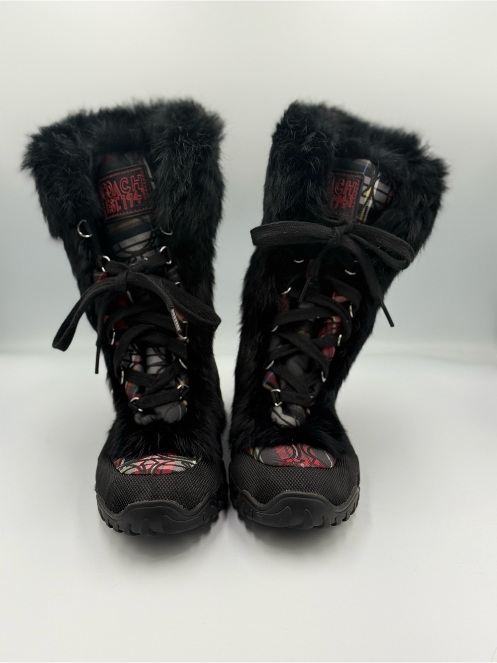 Coach Jennie Signature Rabbit Fur Lace-Up Winter Boots